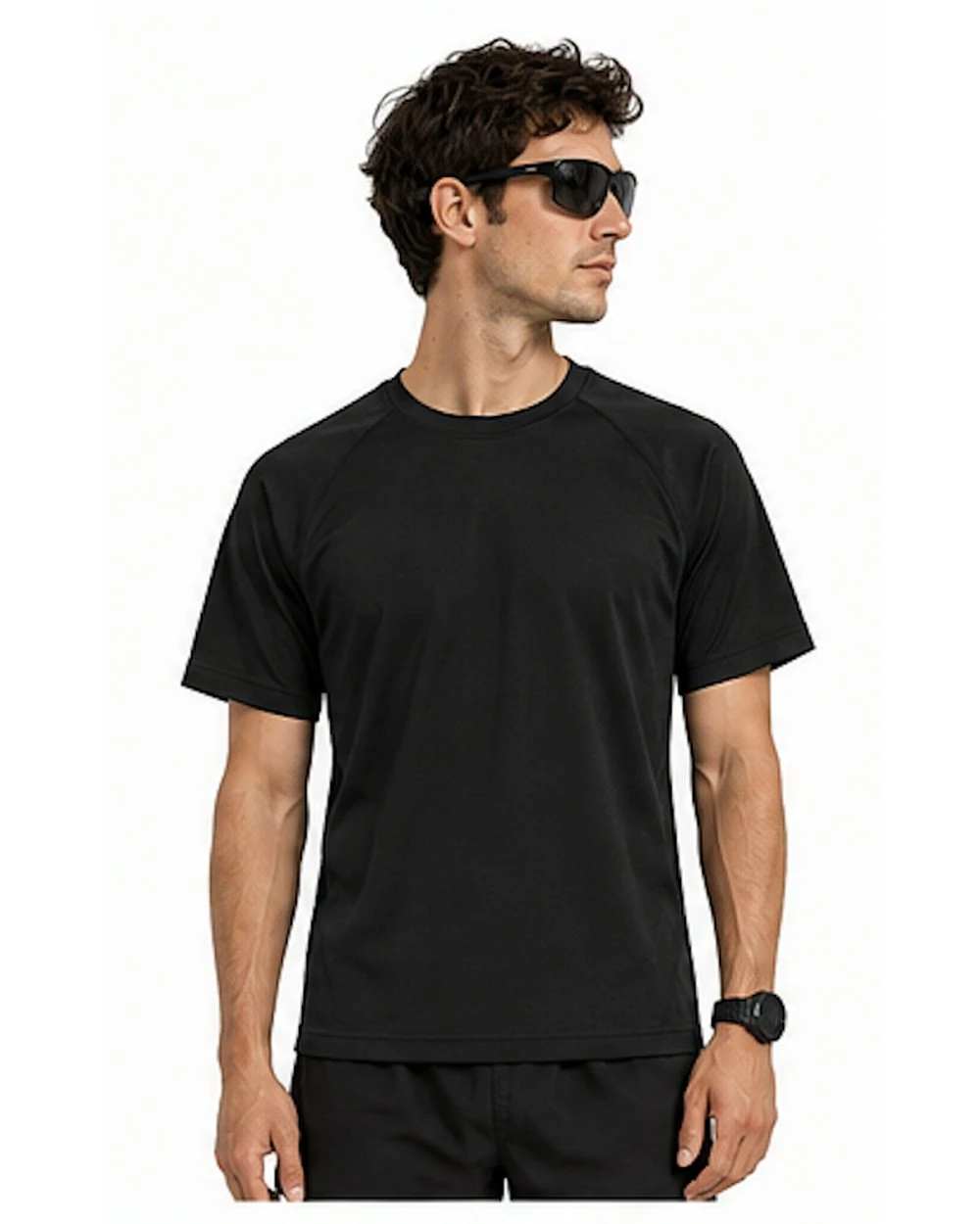 Coureur portant le t-shirt coton noir de face